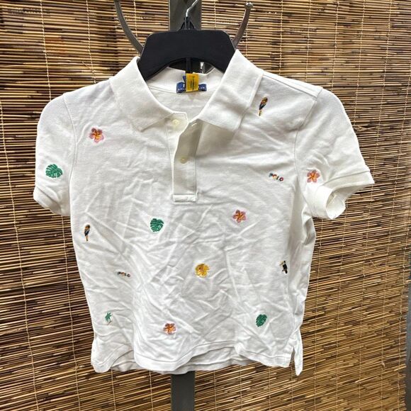 Polo Ralph Lauren Kids Tropical-Embroidery Mesh Boxy Polo Shirt (Big Kids) (Deck - Picture 2 of 3